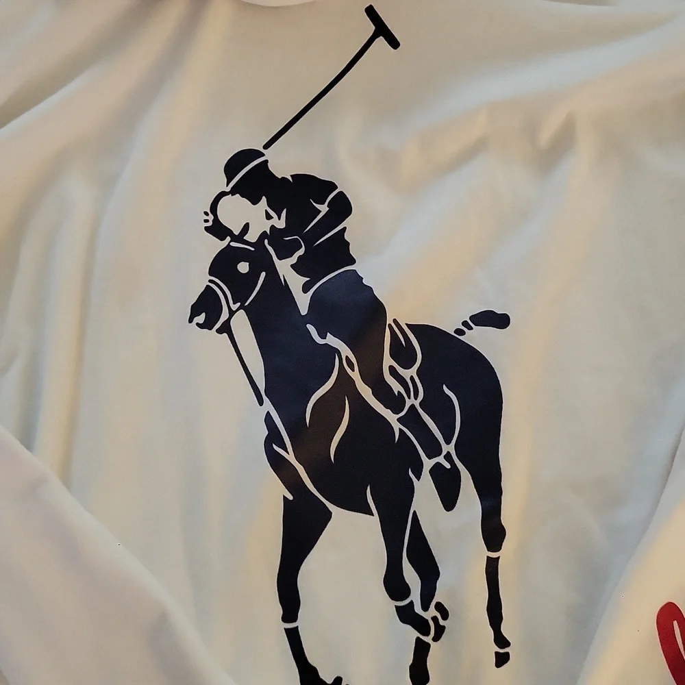 Polo by Ralph Lauren White Zip-Up Hoodie with Red Script Sleeve (Black Horse) - Picture 8 of 11